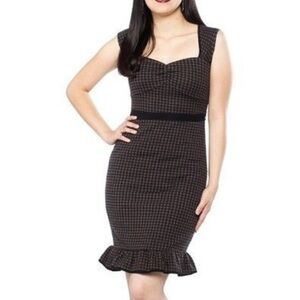 Sourpuss Houndstooth Sleeeveless Wiggle Dress Grey Black Retro Size XL Pinup
